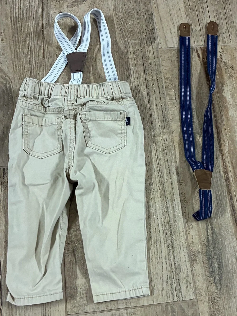 Baby B’gosh Boys 9M Khaki Pants with Suspenders + Extra Navy Suspenders
